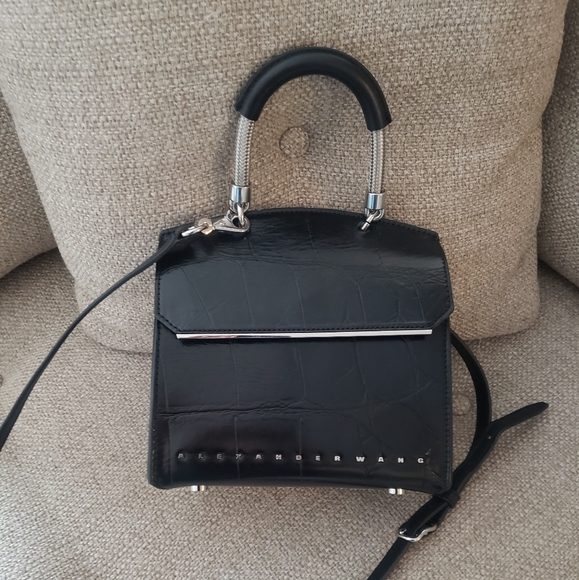 Alexander Wang Dime Mini Flap Satchel In Black Crocodile Embossed Calfskin - Picture 2 of 12